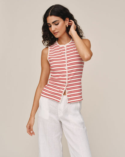 Bella Dahl Sleeveless Fitted Button Down Top - Sunset Sail Stripe