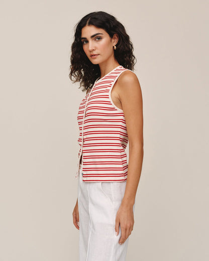 Bella Dahl Sleeveless Fitted Button Down Top - Sunset Sail Stripe