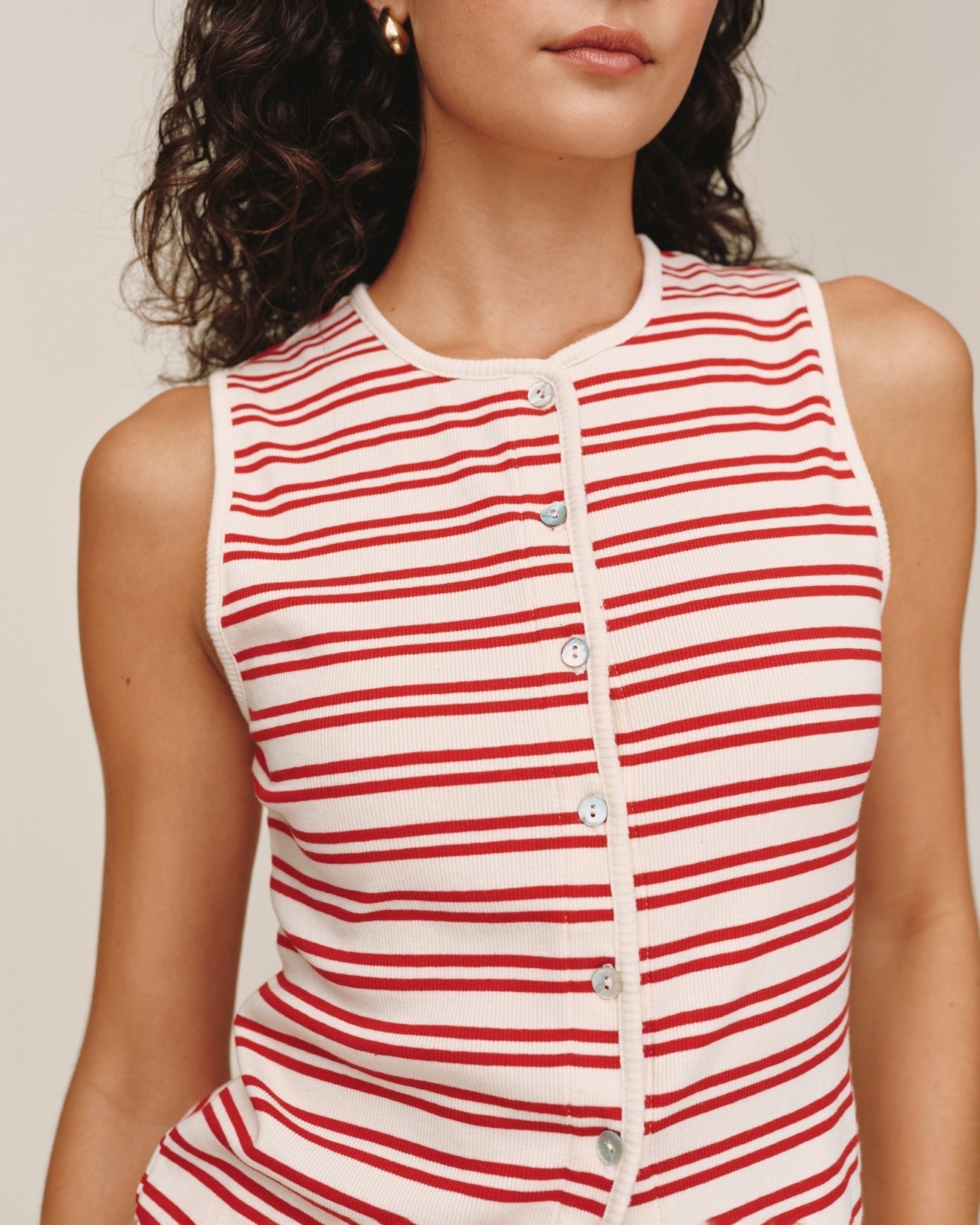 Bella Dahl Sleeveless Fitted Button Down Top - Sunset Sail Stripe