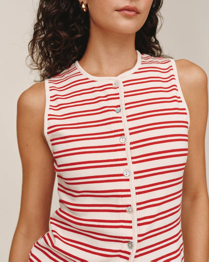 Bella Dahl Sleeveless Fitted Button Down Top - Sunset Sail Stripe
