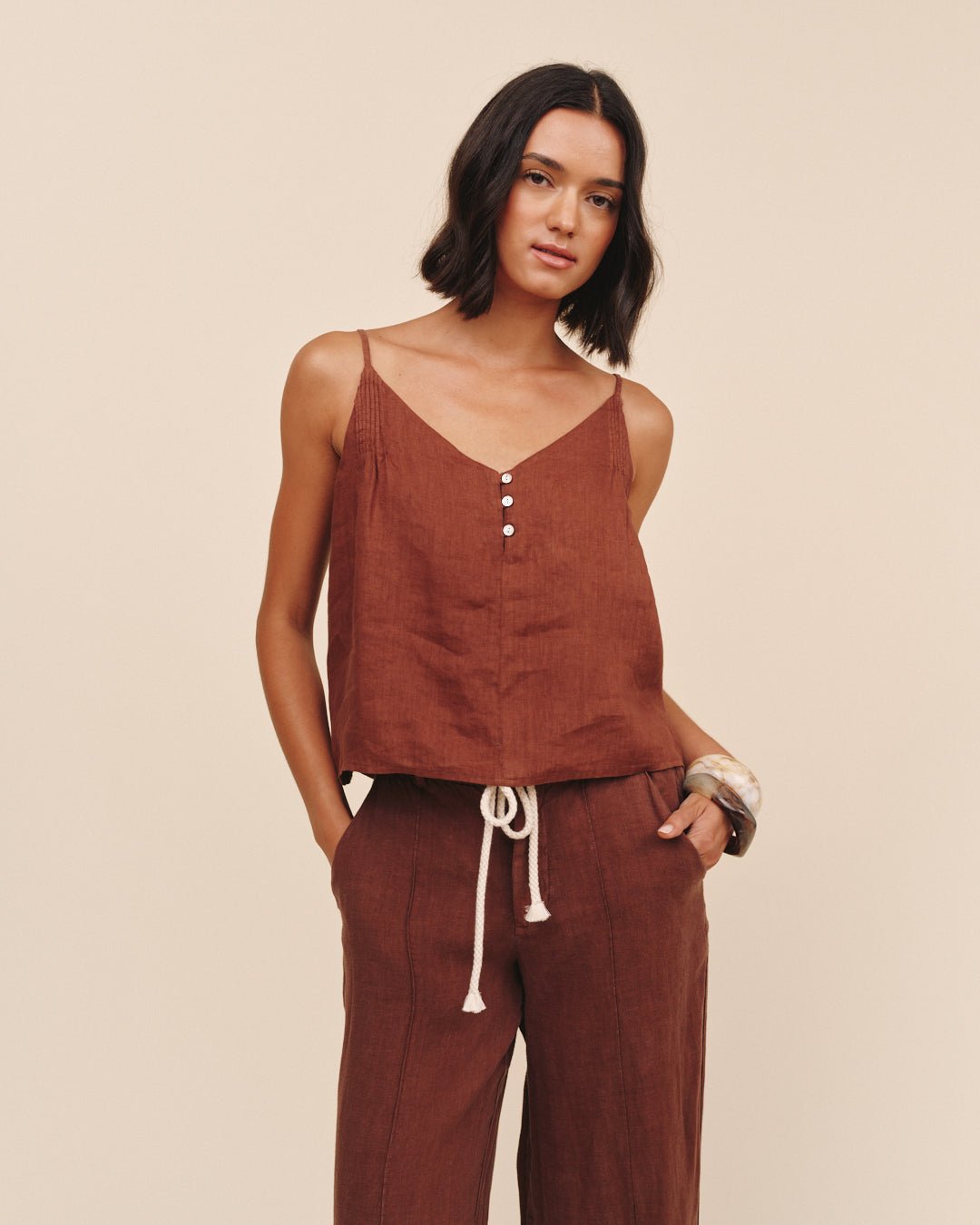 Bella Dahl Pintuck Camisole - Sea Glass Brown