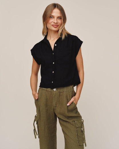 Bella Dahl Cap Sleeve Trimmed Shirt - Black