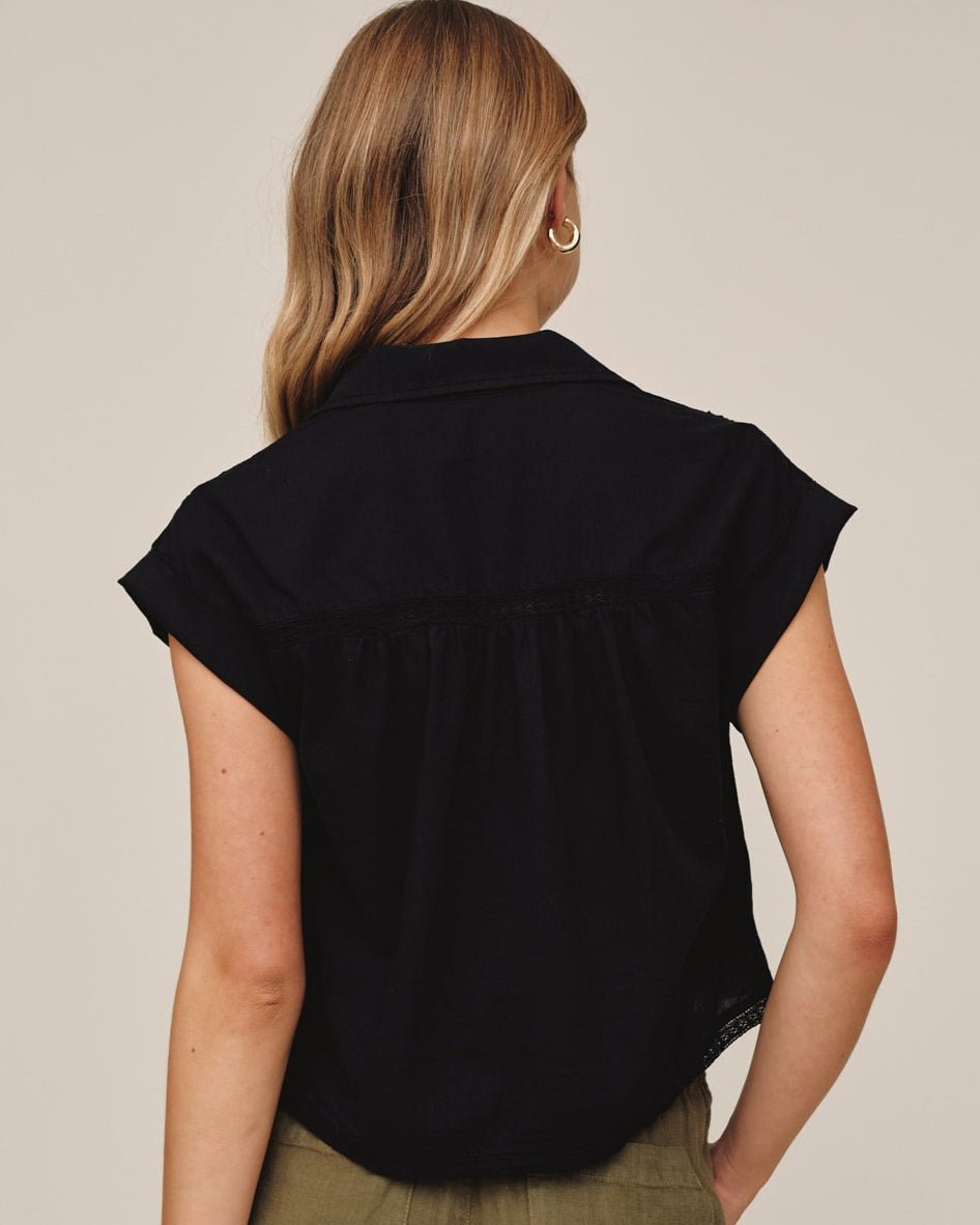 Bella Dahl Cap Sleeve Trimmed Shirt - Black