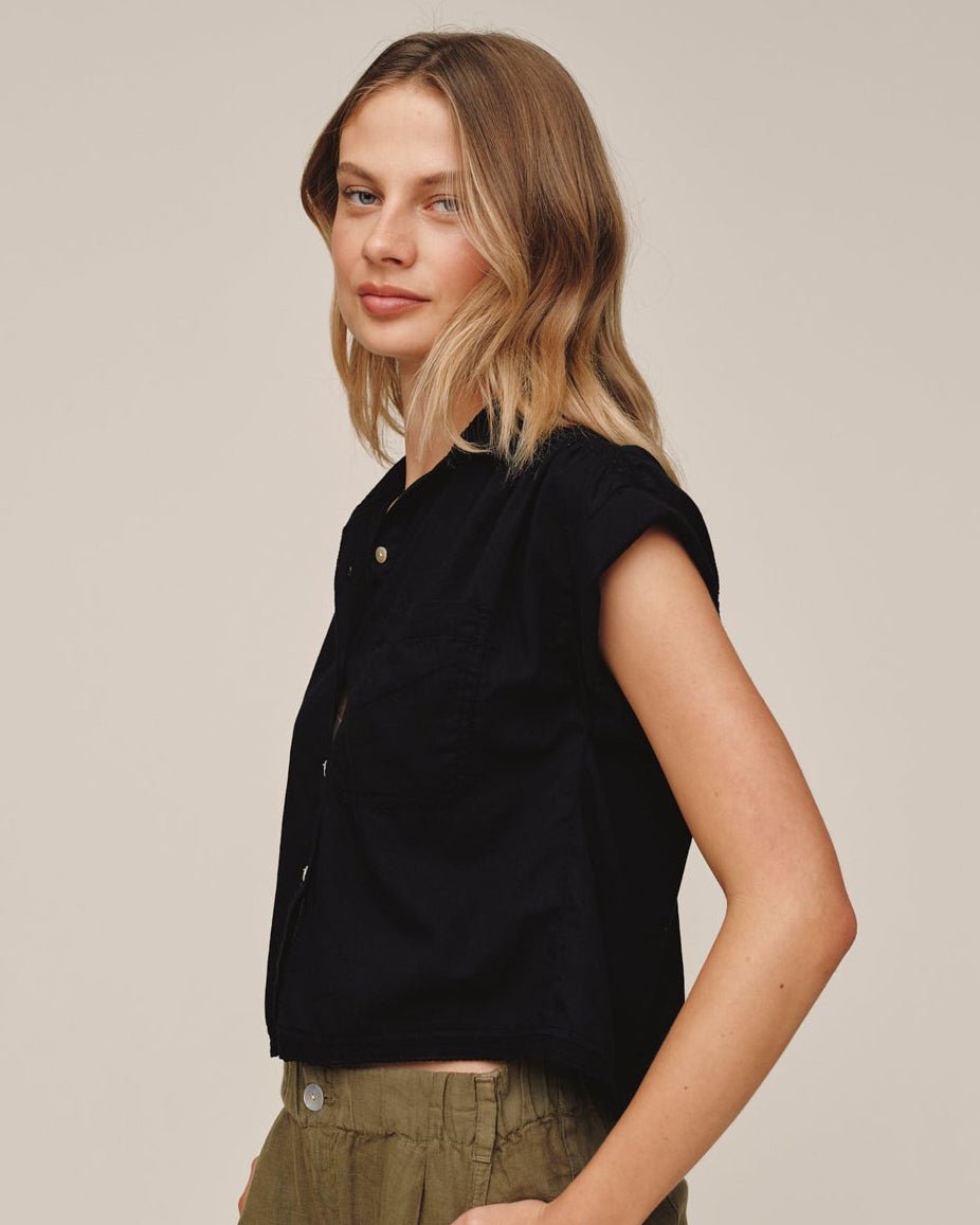 Bella Dahl Cap Sleeve Trimmed Shirt - Black