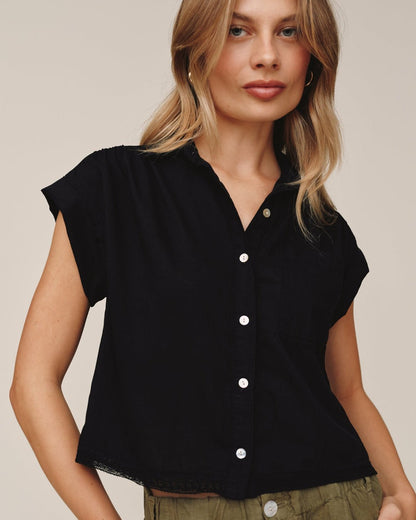 Bella Dahl Cap Sleeve Trimmed Shirt - Black