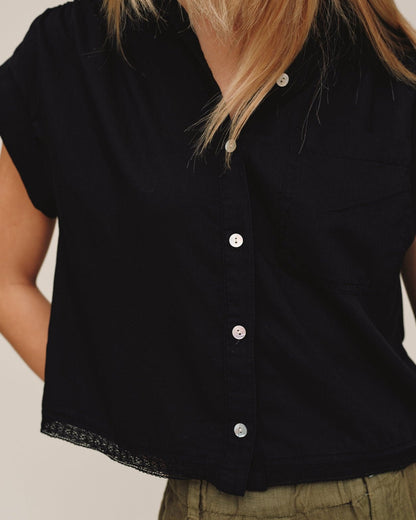 Bella Dahl Cap Sleeve Trimmed Shirt - Black