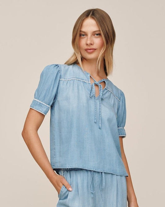 Bella Dahl Short Sleeve Pullover With Trim - Ombre Mist Wash