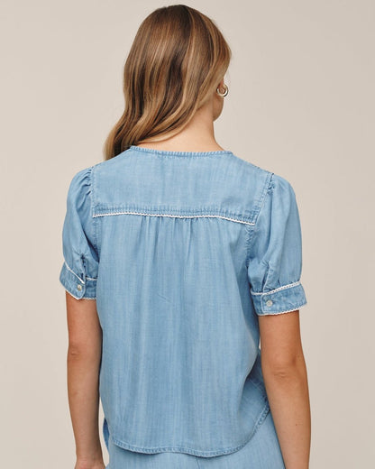 Bella Dahl Short Sleeve Pullover With Trim - Ombre Mist Wash