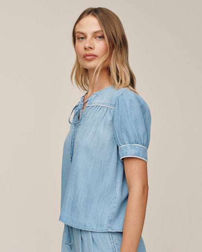 Bella Dahl Short Sleeve Pullover With Trim - Ombre Mist Wash