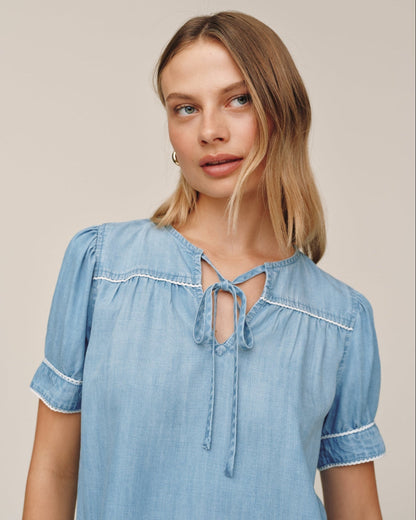 Bella Dahl Short Sleeve Pullover With Trim - Ombre Mist Wash