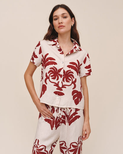 Bella Dahl Short Sleeve Camp Shirt - Island Damask Print