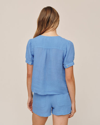 Bella Dahl Short Sleeve Flowy Pullover Top - Ocean Blue