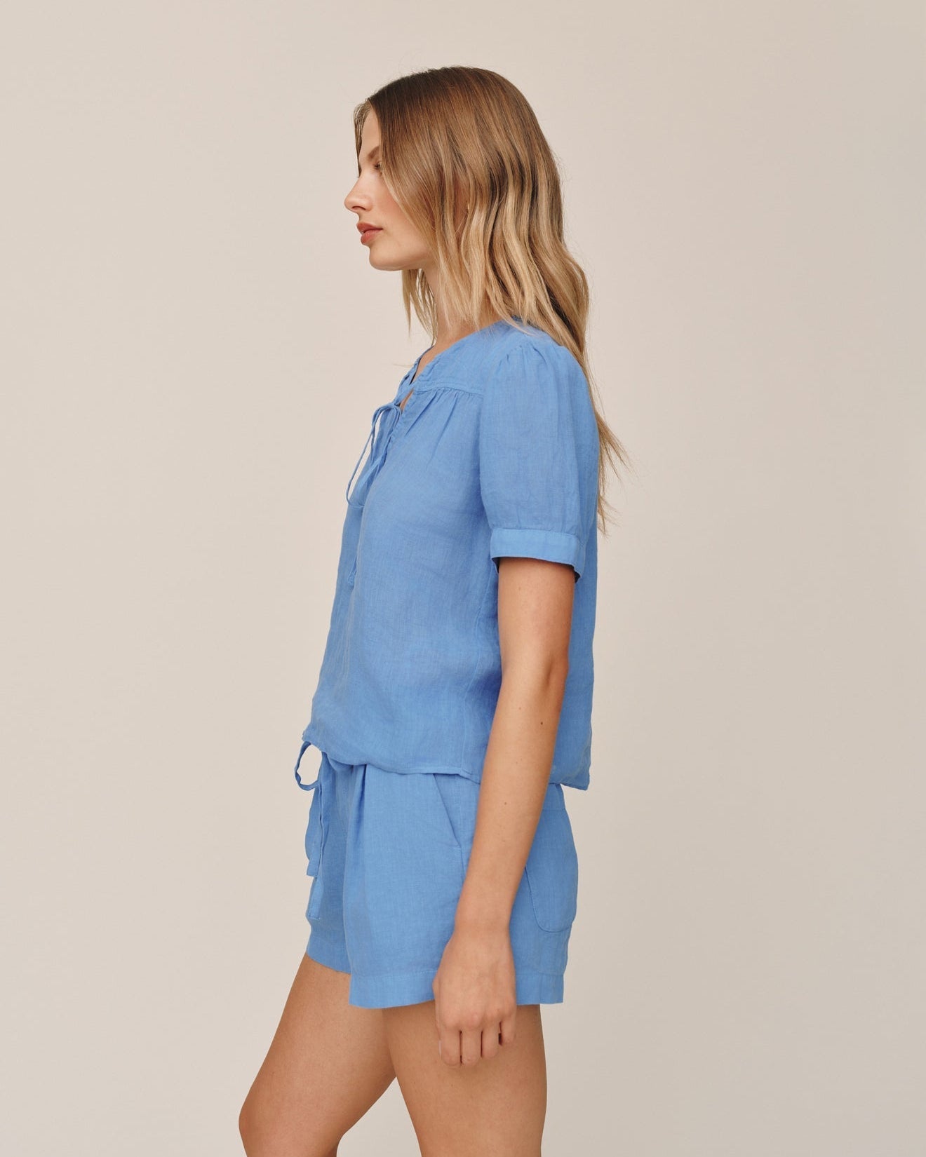 Bella Dahl Short Sleeve Flowy Pullover Top - Ocean Blue