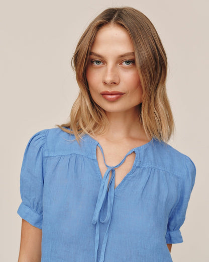 Bella Dahl Short Sleeve Flowy Pullover Top - Ocean Blue