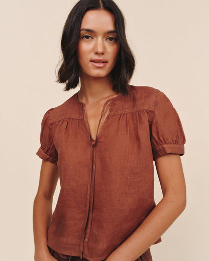 Bella Dahl Short Sleeve Flowy Pullover Top - Sea Glass Brown
