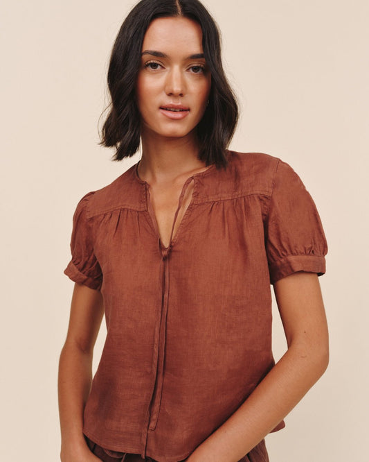 Bella Dahl Short Sleeve Flowy Pullover Top - Sea Glass Brown