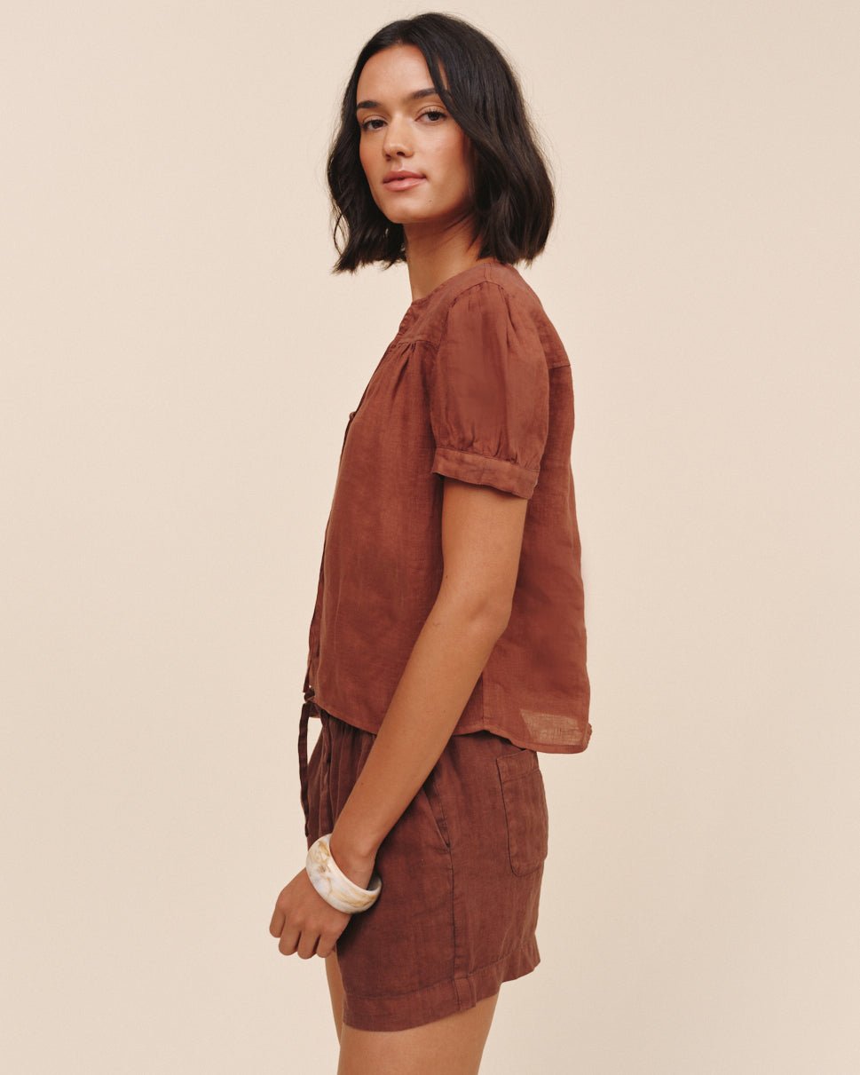 Bella Dahl Short Sleeve Flowy Pullover Top - Sea Glass Brown