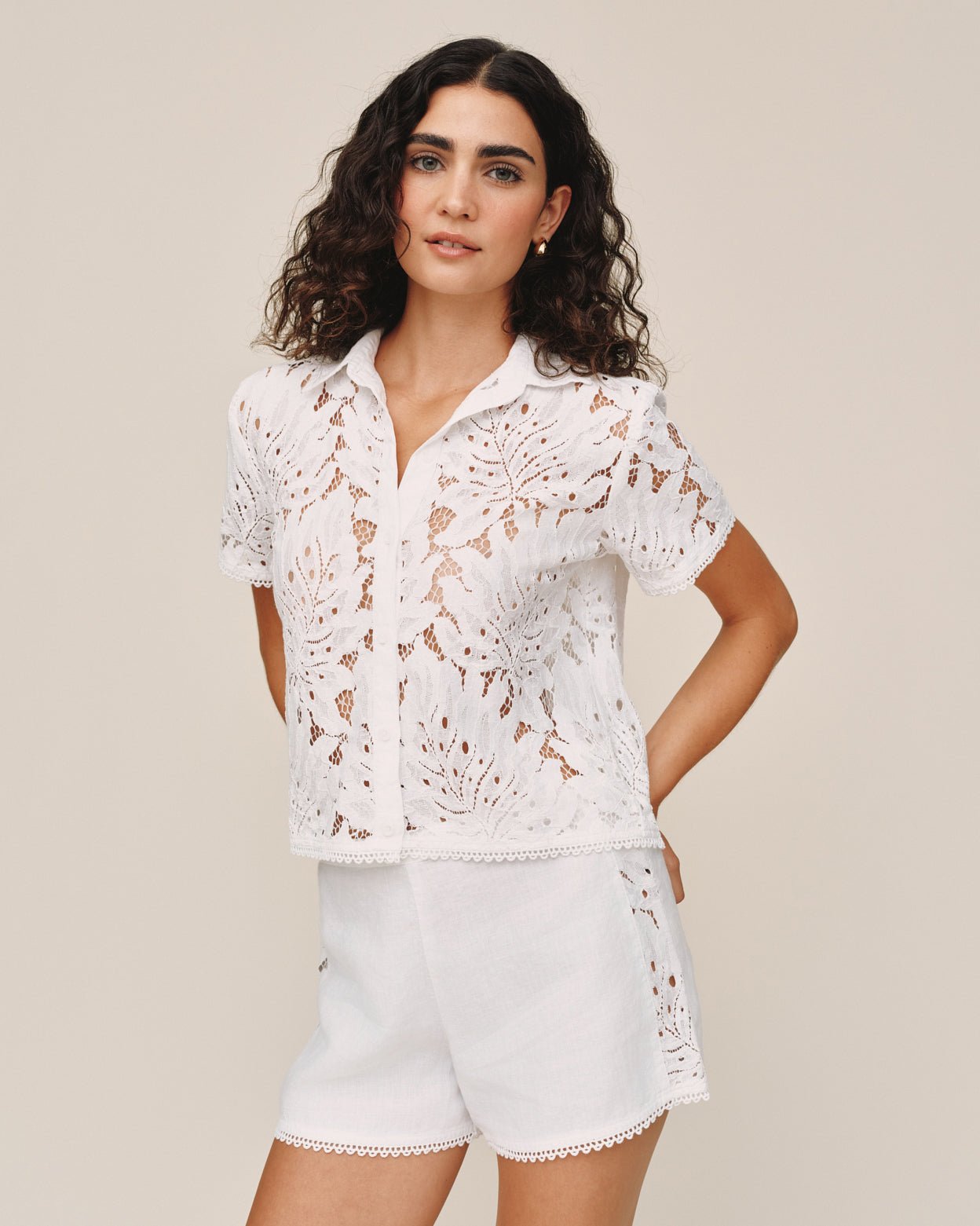 Bella Dahl Short Sleeve Contrast Button Down - White