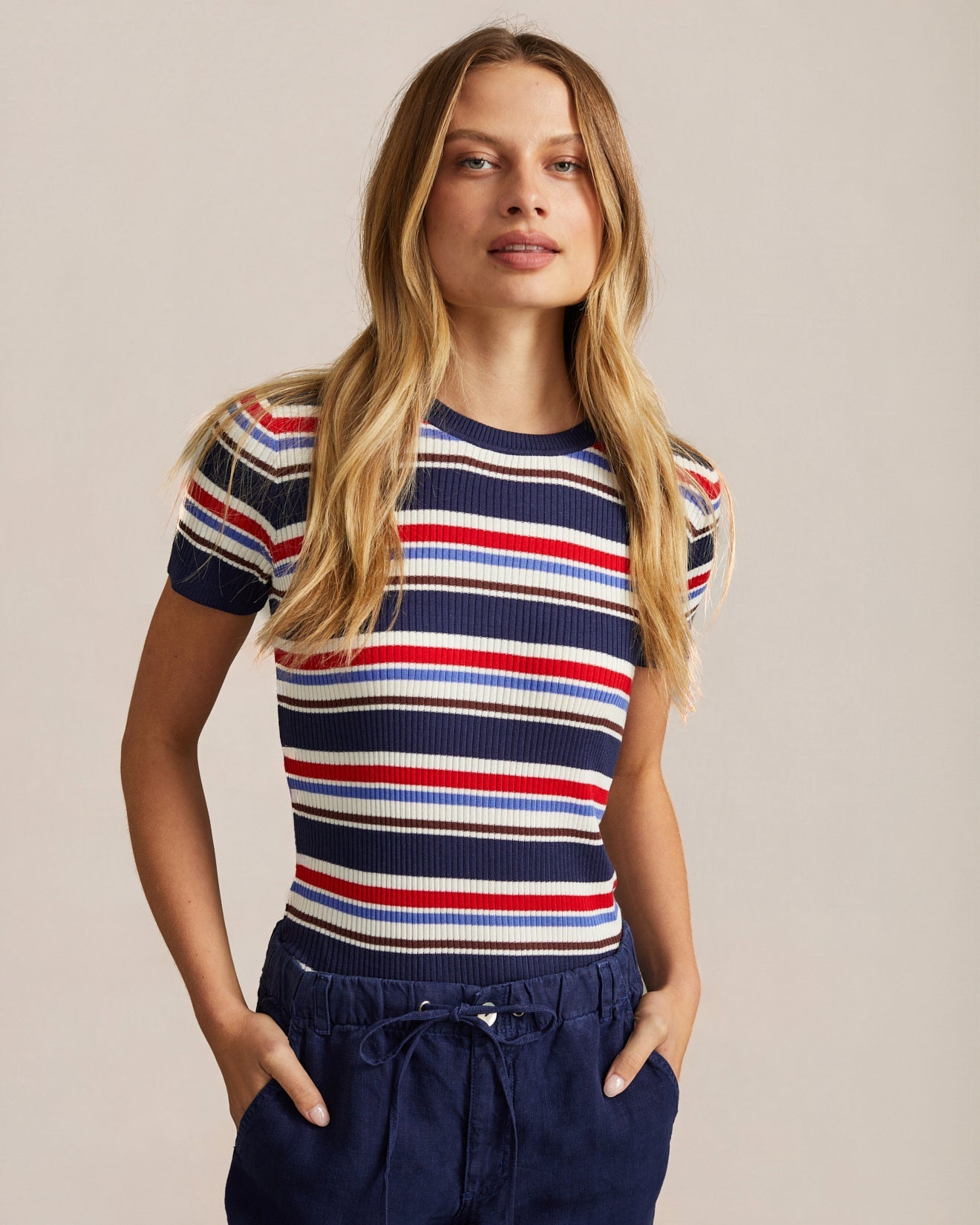 Bella Dahl Fitted Crew Neck Tee - Seaside Stripe