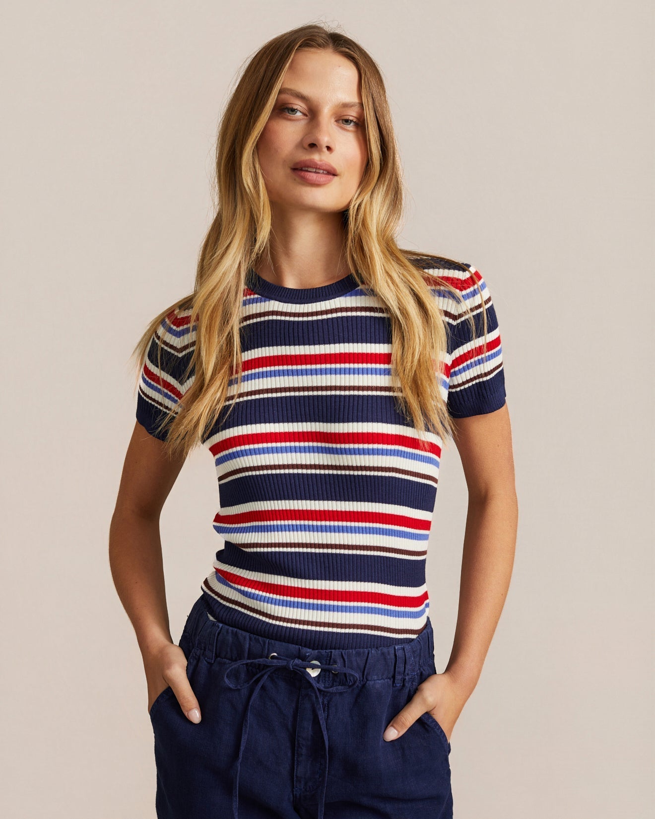 Bella Dahl Fitted Crew Neck Tee - Seaside Stripe
