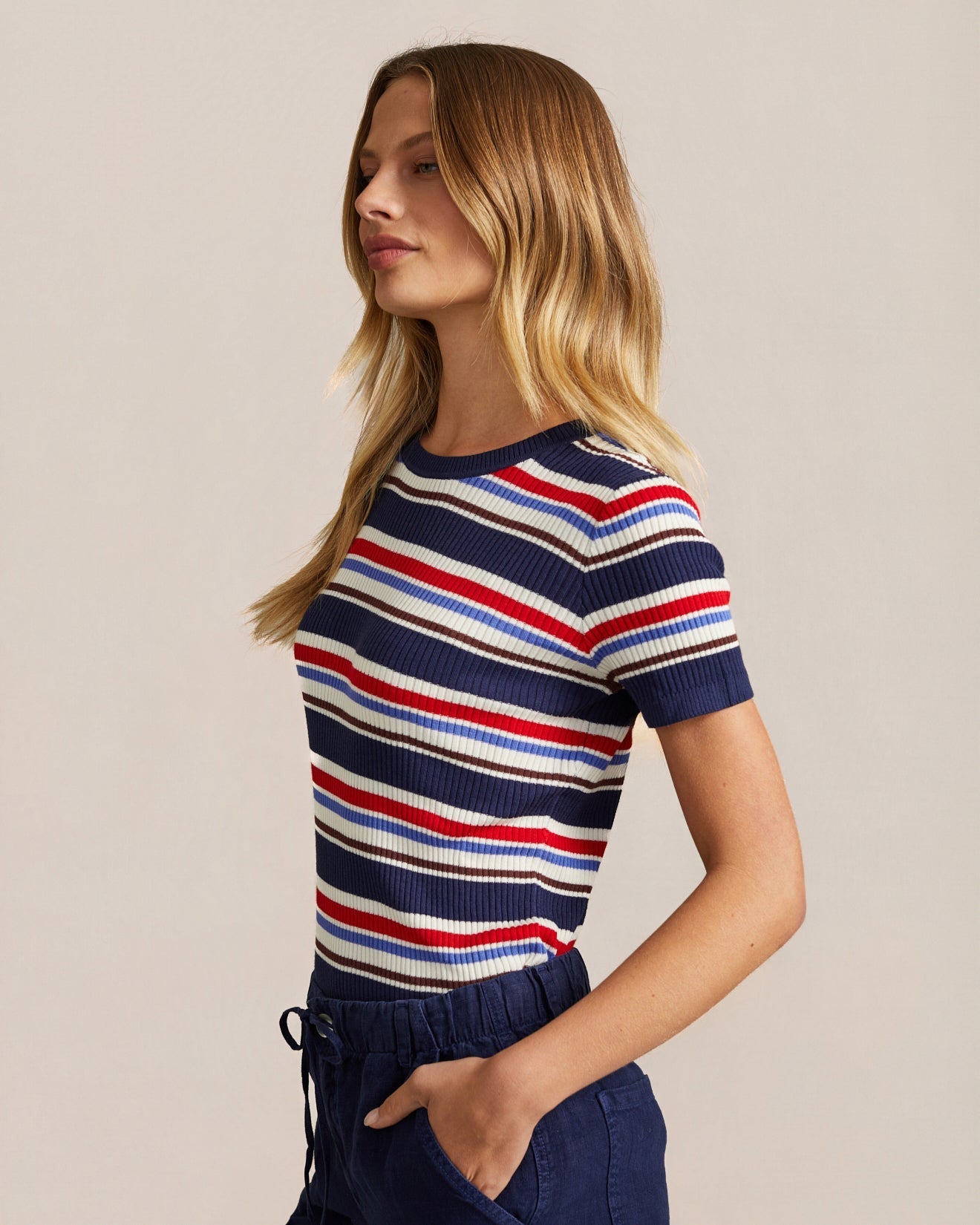 Bella Dahl Fitted Crew Neck Tee - Seaside Stripe
