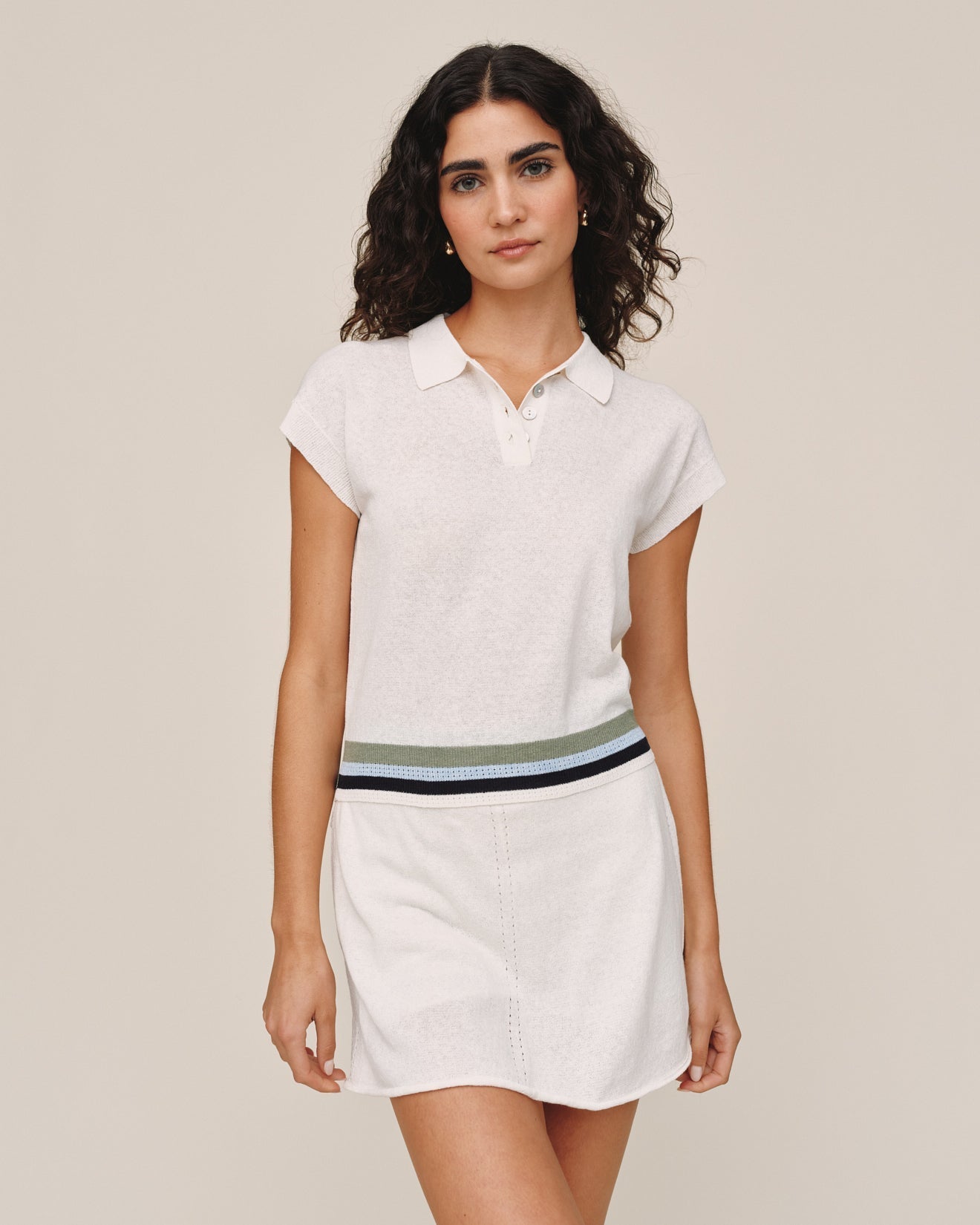 Bella Dahl Cap Sleeve Contrast Band Top - White