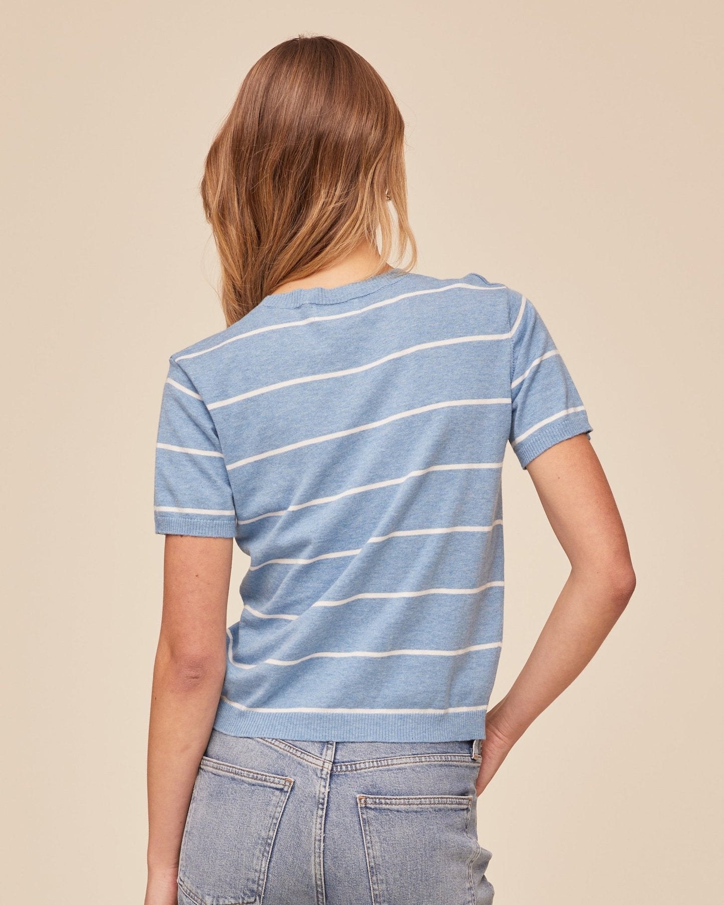 Bella Dahl Short Sleeve Crew Neck Knit Top - Sailor Stripe
