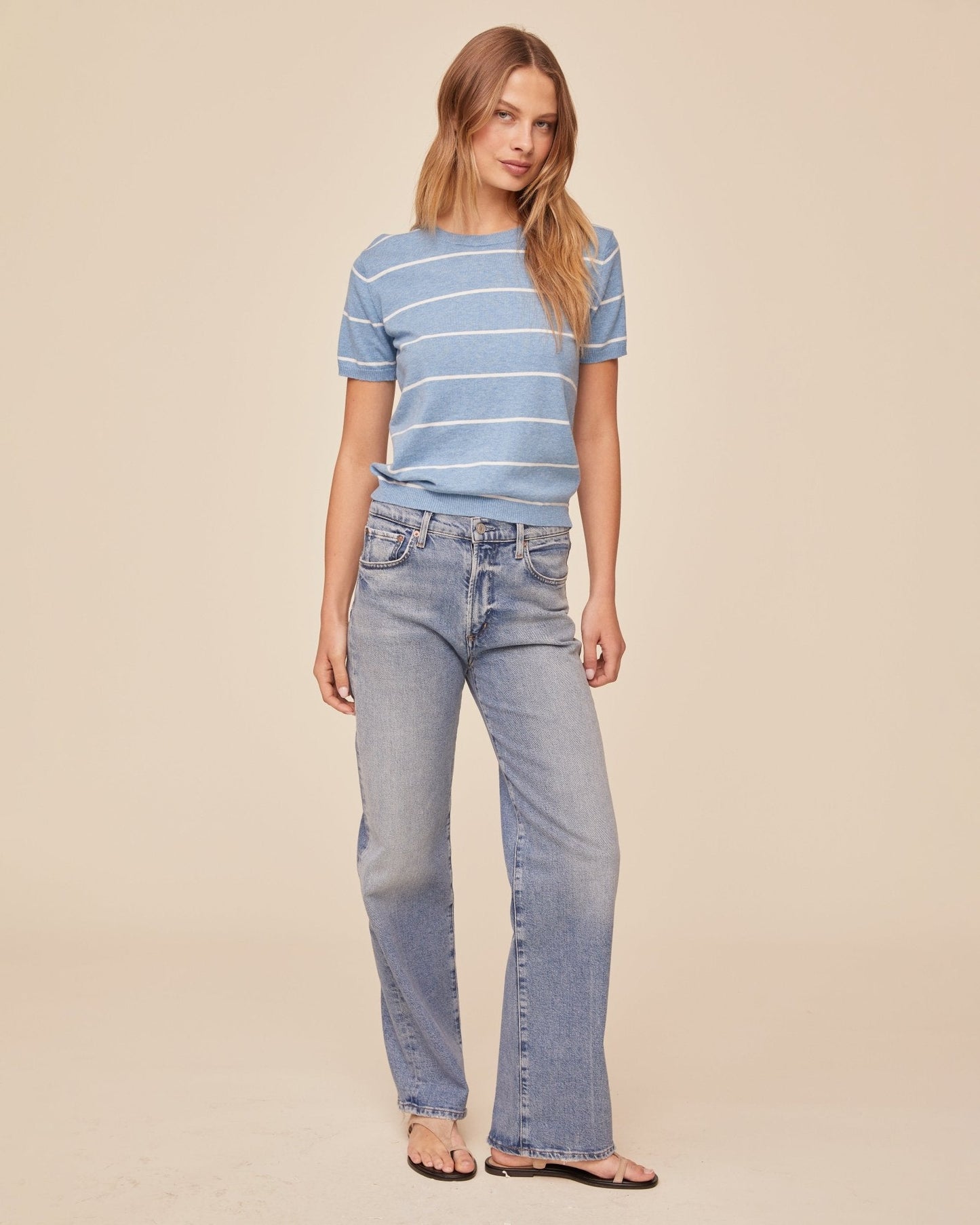 Bella Dahl Short Sleeve Crew Neck Knit Top - Sailor Stripe