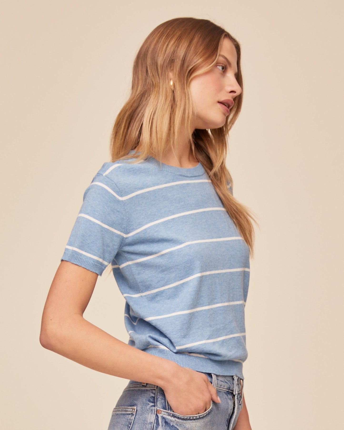 Bella Dahl Short Sleeve Crew Neck Knit Top - Sailor Stripe