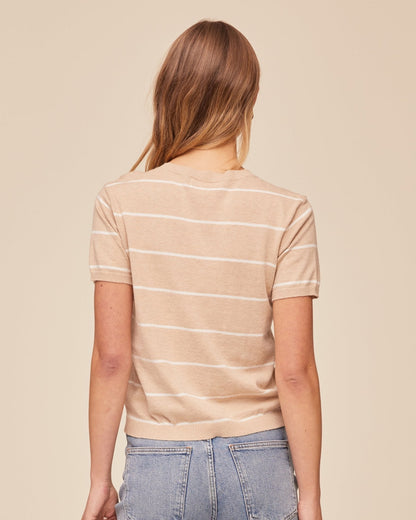 Bella Dahl Short Sleeve Crew Neck Knit Top - Sand Bar Stripe