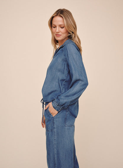 Bella Dahl Long Sleeve Raglan Pullover - Shadow Blue Wash
