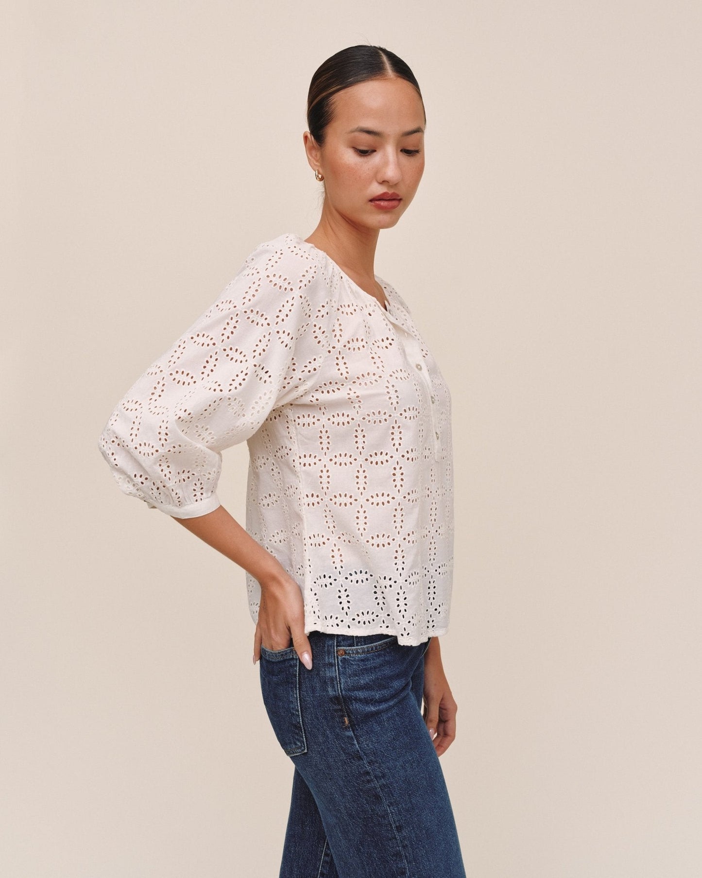 Bella Dahl 3/4 Sleeve Pullover- Ivory