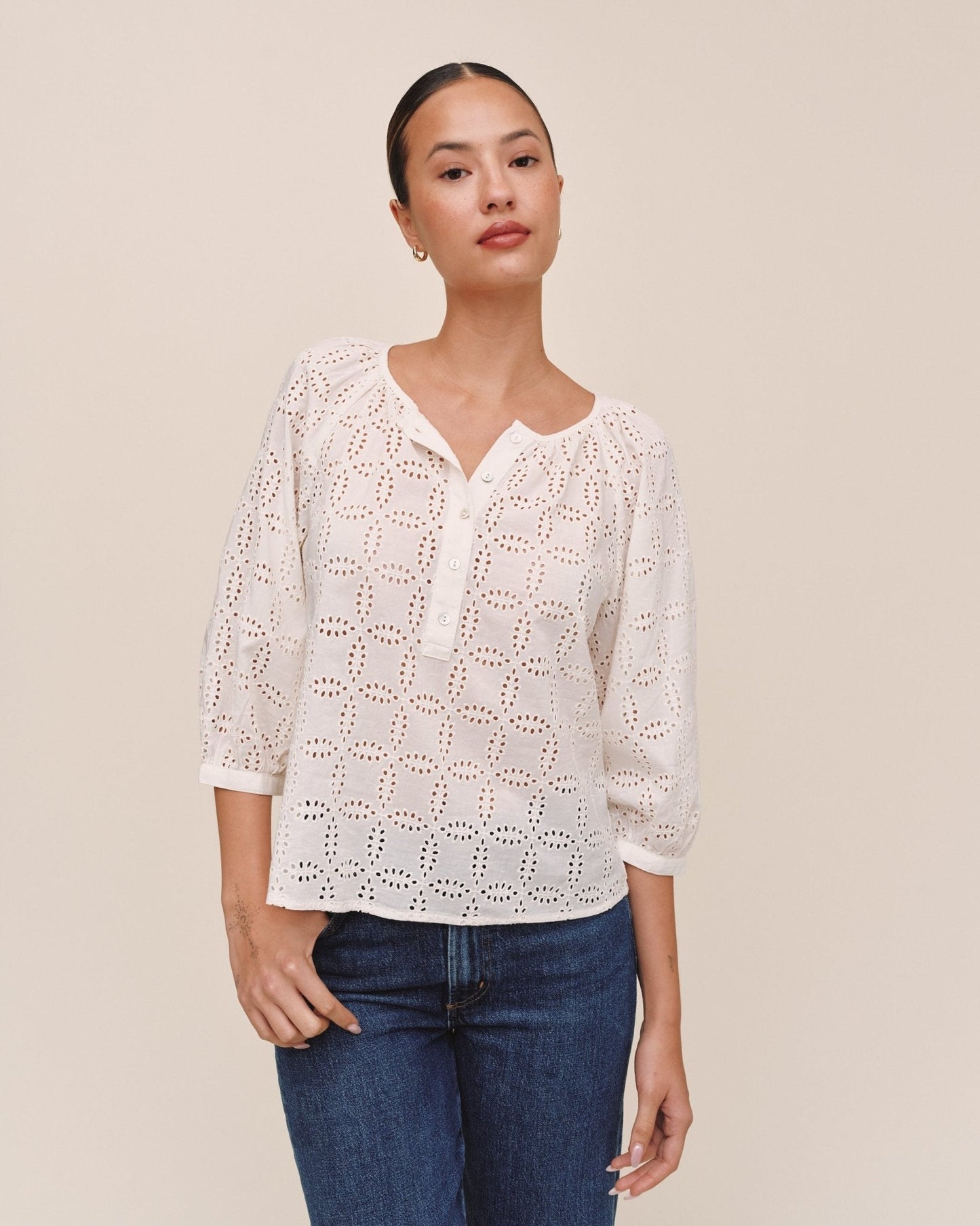 Bella Dahl 3/4 Sleeve Pullover- Ivory