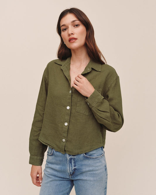 Bella Dahl Linen Boxy Shirt - Olive Stone