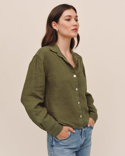 Bella Dahl Linen Boxy Shirt - Olive Stone