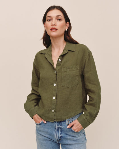 Bella Dahl Linen Boxy Shirt - Olive Stone