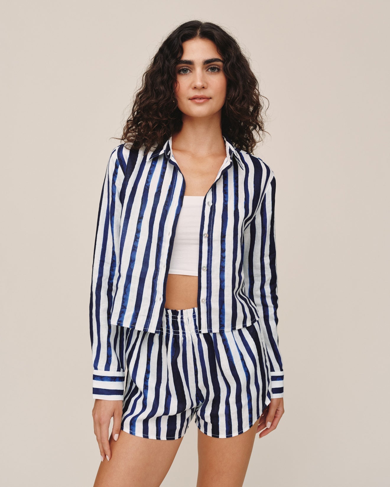 Bella Dahl Long Sleeve Crop Shirt - Painted Tides Stripe