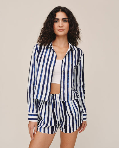 Bella Dahl Long Sleeve Crop Shirt - Painted Tides Stripe