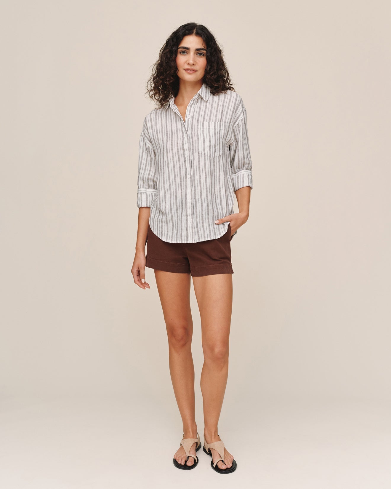 Bella Dahl Long Sleeve Oversize Pocket shirt - Driftwood Stripe