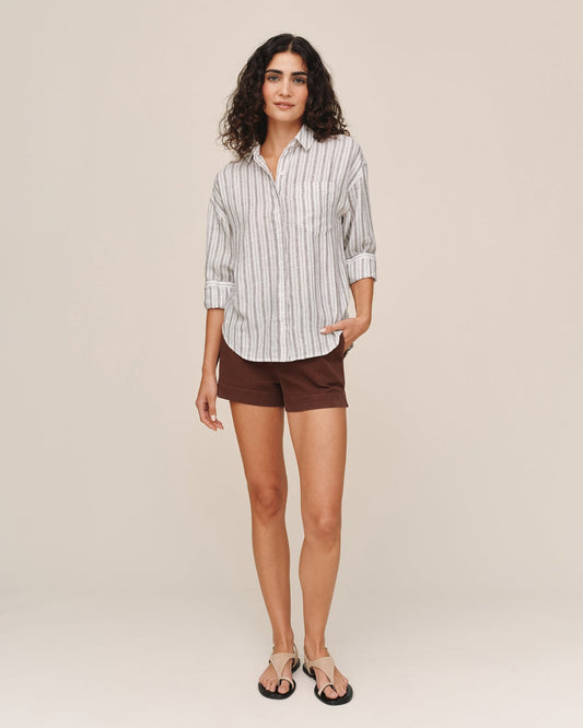 Bella Dahl Long Sleeve Oversize Pocket shirt - Driftwood Stripe