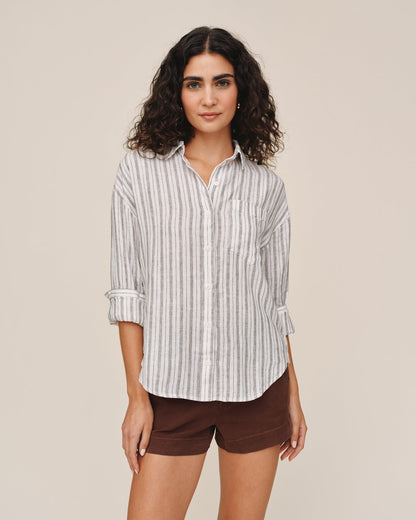 Bella Dahl Long Sleeve Oversize Pocket shirt - Driftwood Stripe