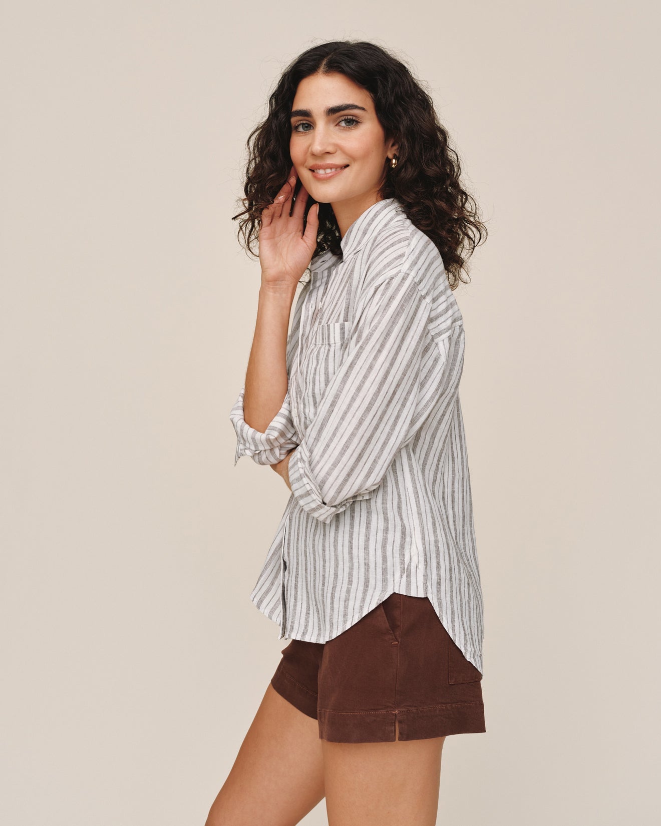 Bella Dahl Long Sleeve Oversize Pocket shirt - Driftwood Stripe