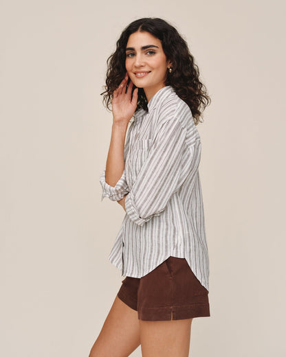 Bella Dahl Long Sleeve Oversize Pocket shirt - Driftwood Stripe