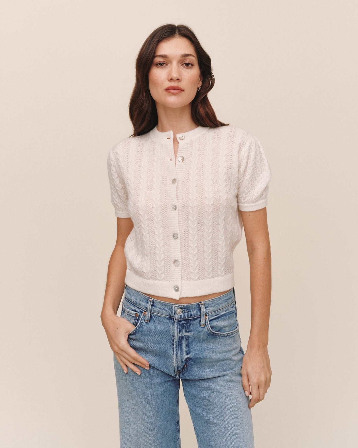 Bella Dahl Short Sleeve Cardigan - Ivory