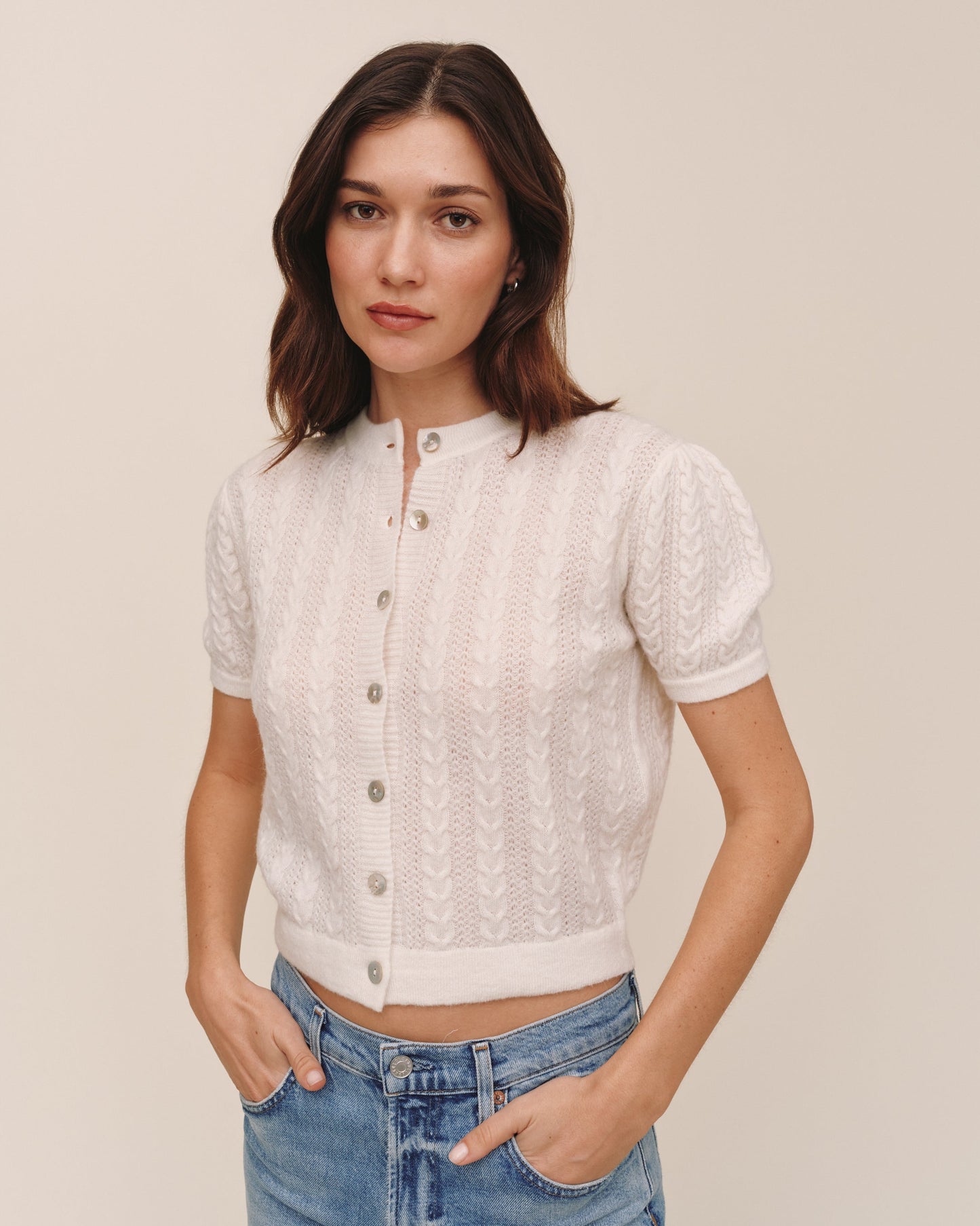 Bella Dahl Short Sleeve Cardigan - Ivory