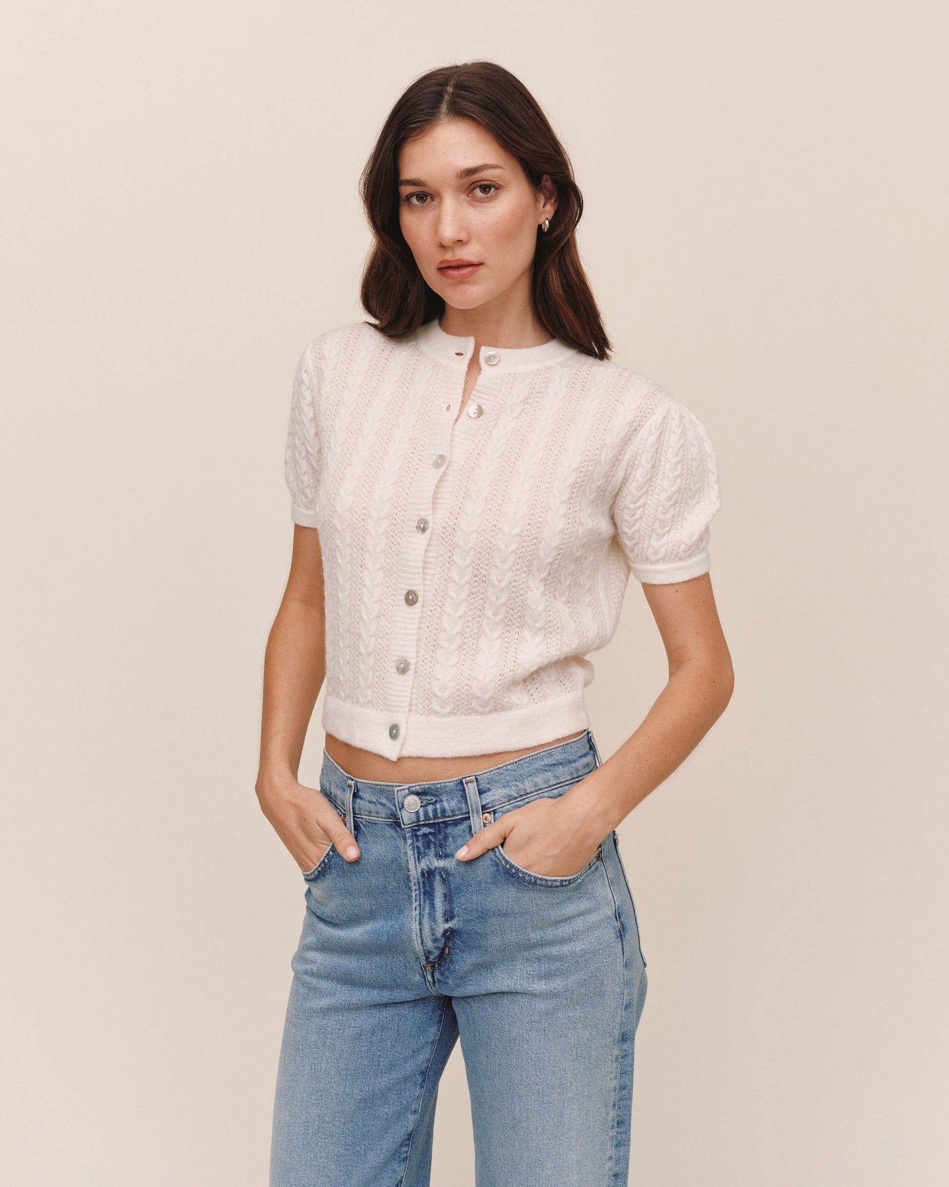 Bella Dahl Short Sleeve Cardigan - Ivory