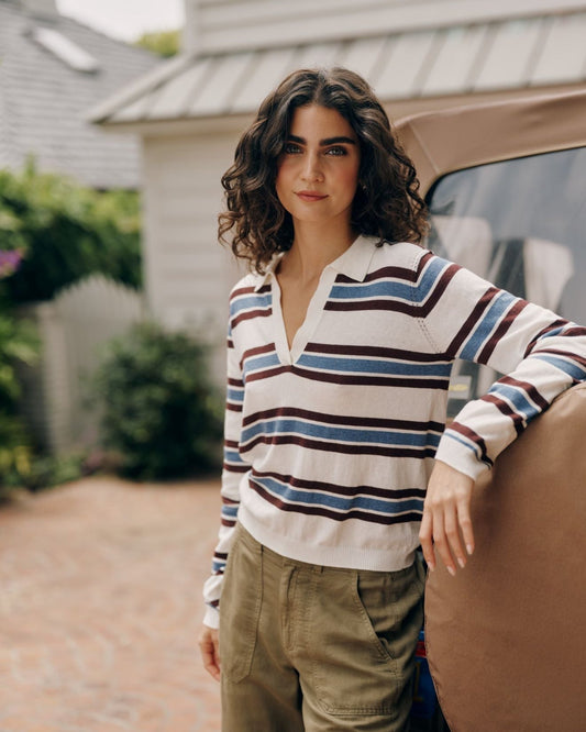 Bella Dahl Long Sleeve Placket Pullover - Garnet Stripe