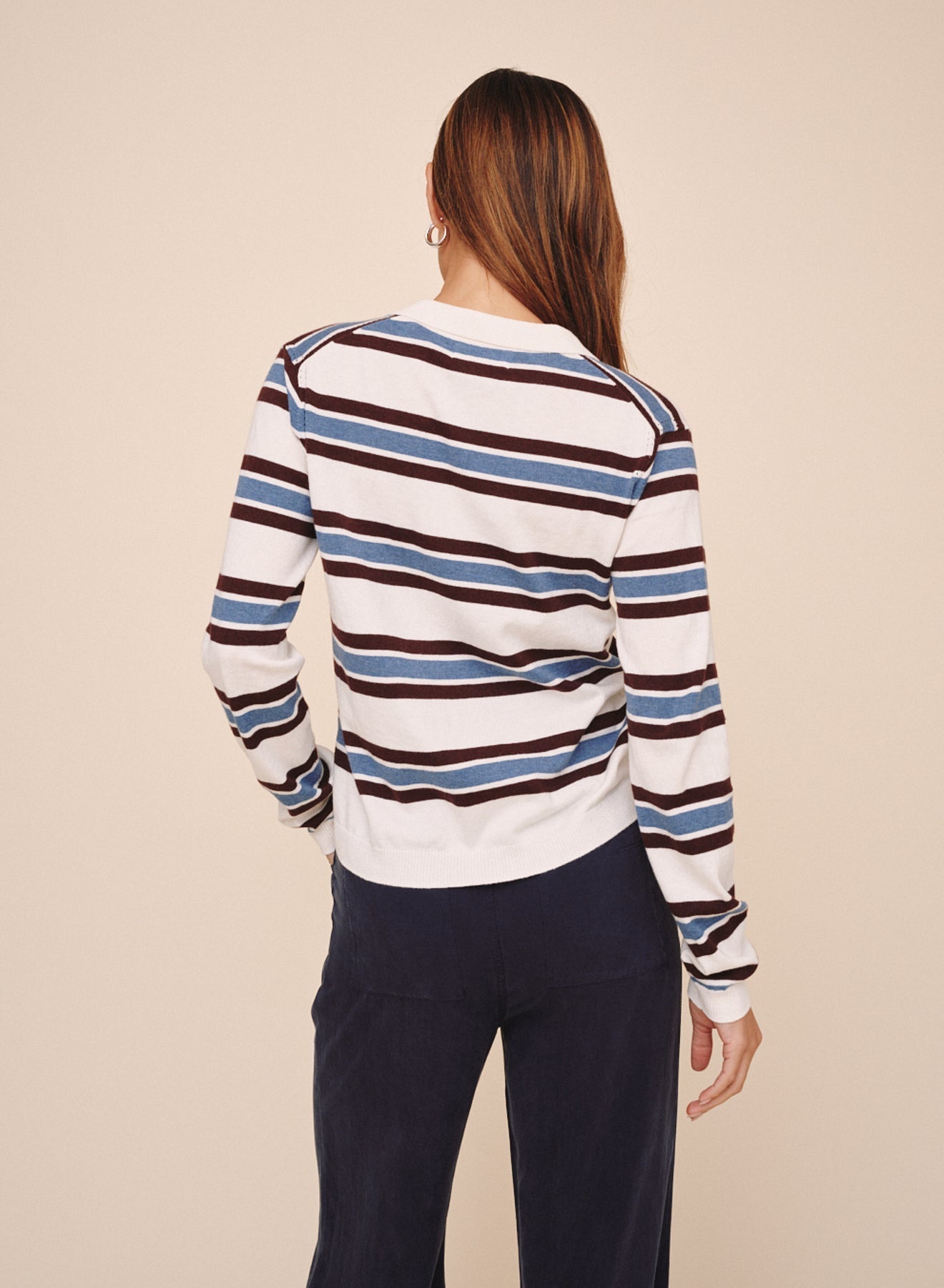Bella Dahl Long Sleeve Placket Pullover - Garnet Stripe