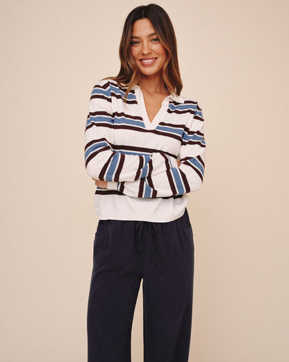 Bella Dahl Long Sleeve Placket Pullover - Garnet Stripe