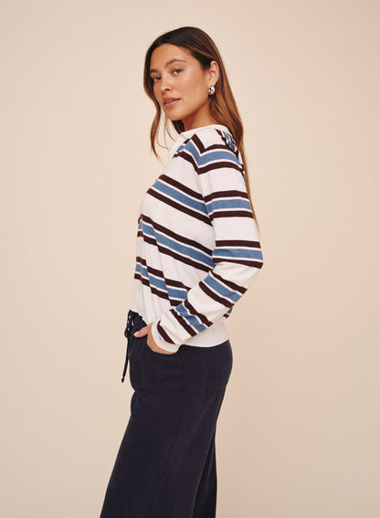 Bella Dahl Long Sleeve Placket Pullover - Garnet Stripe